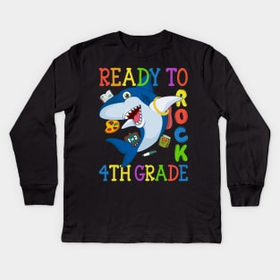 Dabbing 4th Grade Shark Back To School Kids Long Sleeve T-Shirt